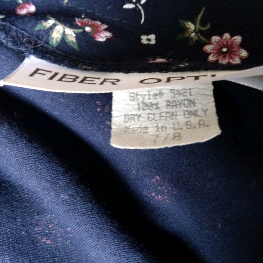 Vintage Fiber Optics Button Down Dress 90s Cottagecore Fairycore Blue Floral 7/8 - Picture 11 of 11